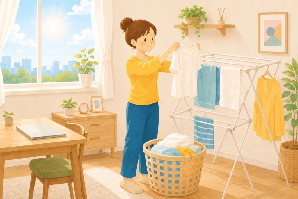 始業前に洗濯を終わらせるイメージ