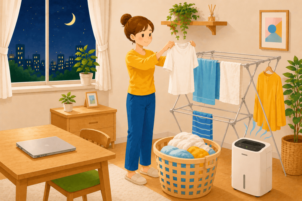 夜に洗い、朝に仕上げるイメージ