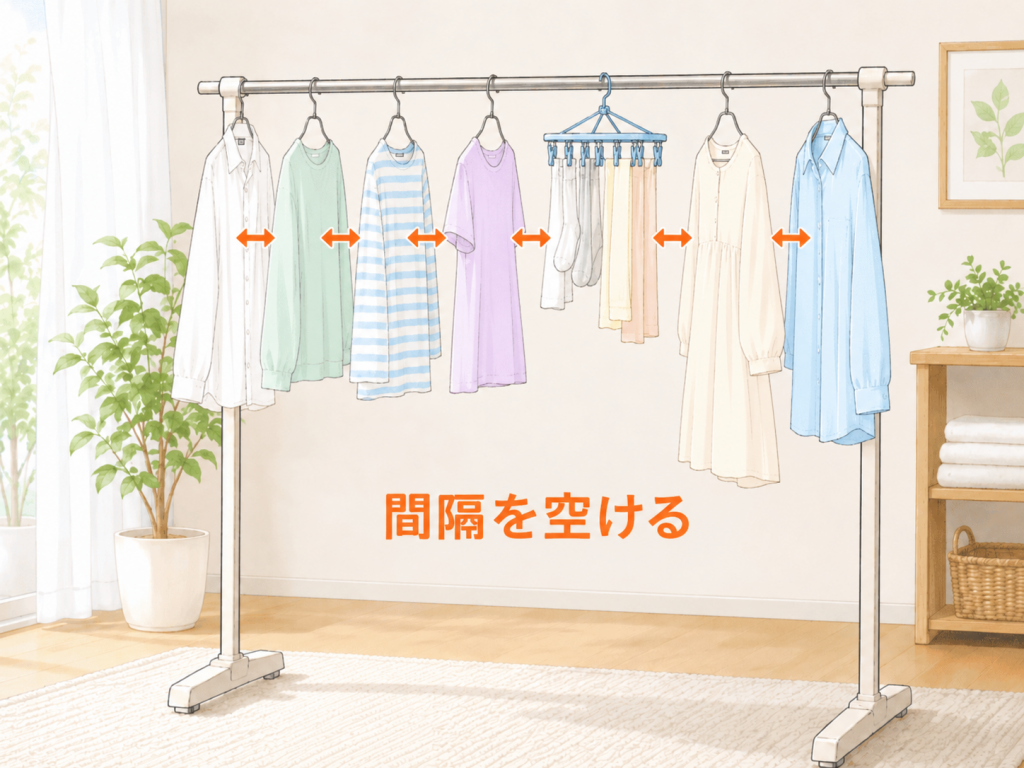 洗濯物同士の間隔を空けるイメージ
